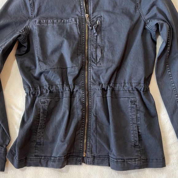 Daily Ritual Dark Navy Gray Denim Moto Jacket with Drawstring Waist size 2 - Picture 3 of 13